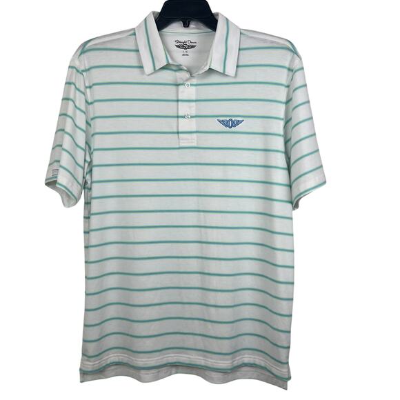 Straight Down Polo men’s Large white w/ blue stripe polyester spandex blend Golf - Picture 1 of 7
